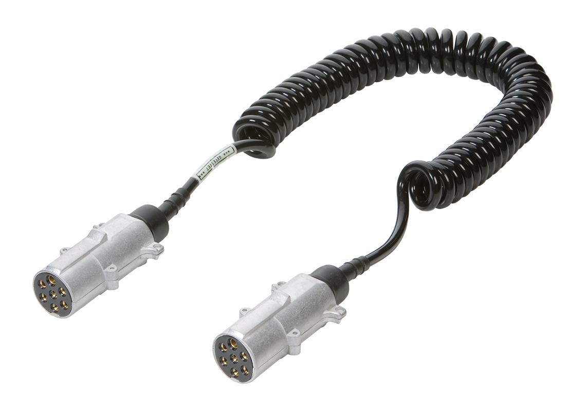 Câble spiralé pour remorques 24N + Fiche Métal Lg 3.5M - ISO 1185